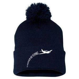 Id Rather Be Flying Airplane Pilot Pom Pom 12in Knit Beanie