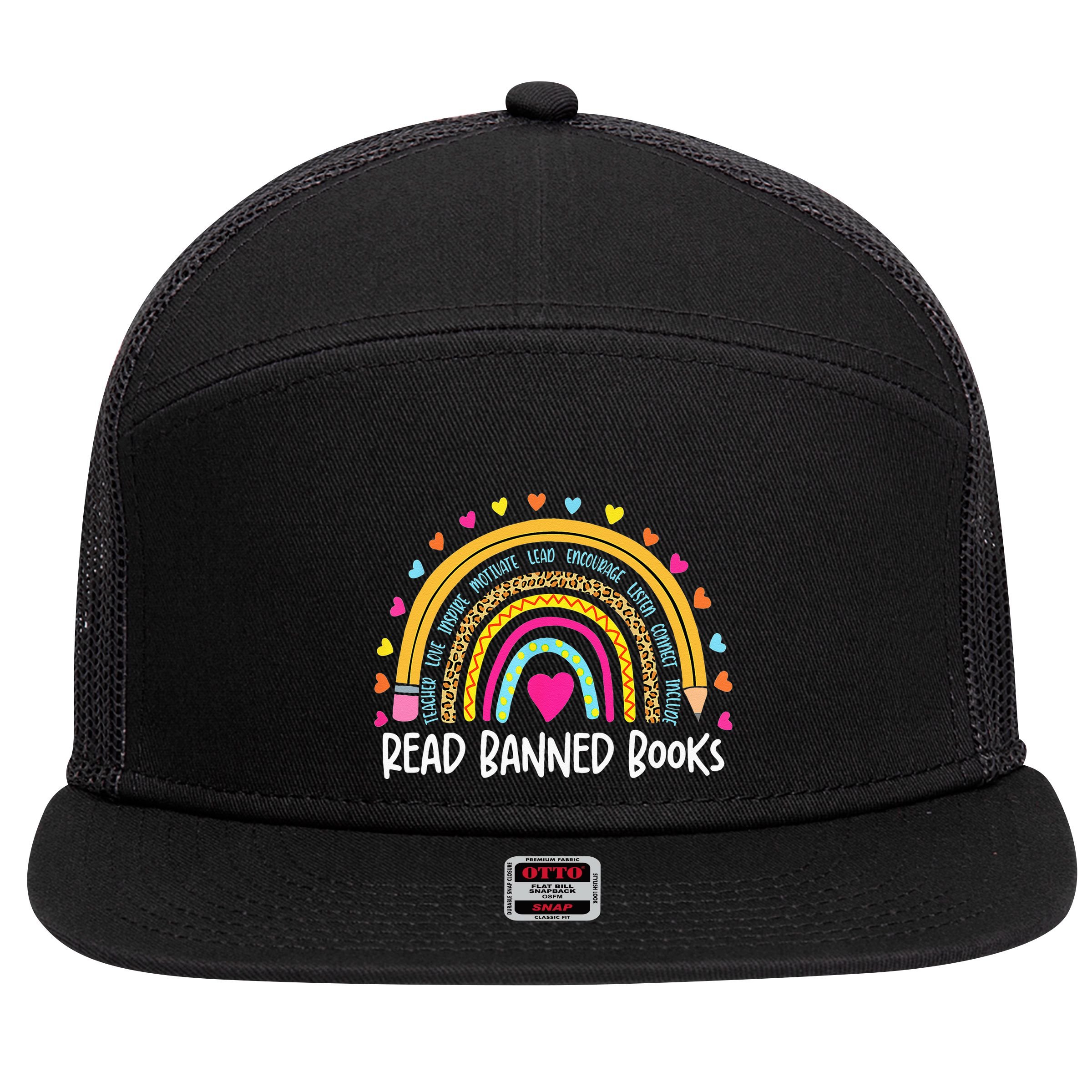 I Read Banned Books Rainbow Readers Reading Gift 7 Panel Mesh Trucker Snapback Hat