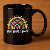 I Read Banned Books Rainbow Readers Reading Gift 11oz C Handle Ceramic Mug