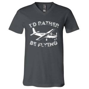 Id Rather Be Flying Funny Pilot Aviation Airplane Gift V-Neck T-Shirt