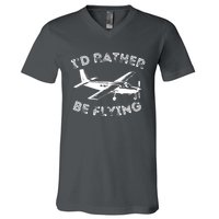 Id Rather Be Flying Funny Pilot Aviation Airplane Gift V-Neck T-Shirt