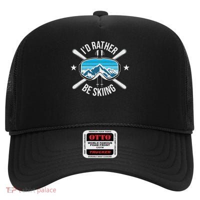 I'd Rather Be Skiing Ski Winter Sports Freestyle Skier High Crown Mesh Back Trucker Hat