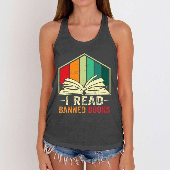 I Read Banned Books Week Librarian Freedom Reader Nerd Women's Knotted Racerback Tank