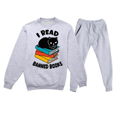 I Read Banned Books Black Cat Reader Bookworm Women Premium Crewneck Sweatsuit Set