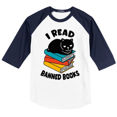 I Read Banned Books Black Cat Reader Bookworm Women Baseball Sleeve Shirt