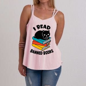 I Read Banned Books Black Cat Reader Bookworm Women Women's Strappy Tank