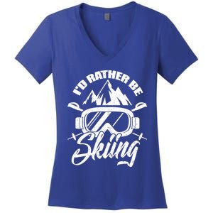 Id Rather Be Skiing Holiday Ski Winter Sport Gift Women's V-Neck T-Shirt