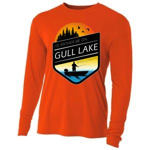 ID Rather Be On Gull Lake Wisconsin Sunset Fishing Cooling Performance Long Sleeve Crew