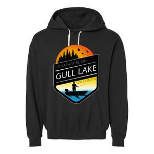 ID Rather Be On Gull Lake Wisconsin Sunset Fishing Garment-Dyed Fleece Hoodie