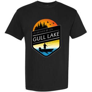 ID Rather Be On Gull Lake Wisconsin Sunset Fishing Garment-Dyed Heavyweight T-Shirt