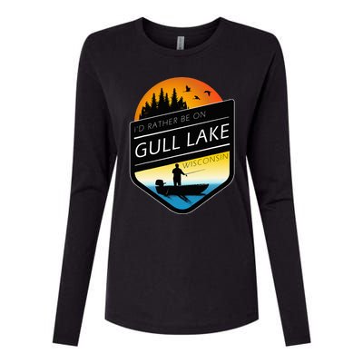 ID Rather Be On Gull Lake Wisconsin Sunset Fishing Womens Cotton Relaxed Long Sleeve T-Shirt