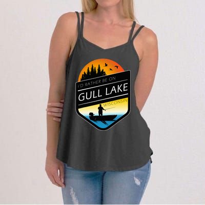 ID Rather Be On Gull Lake Wisconsin Sunset Fishing Women's Strappy Tank