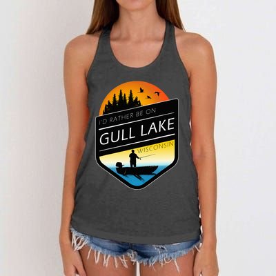 ID Rather Be On Gull Lake Wisconsin Sunset Fishing Women's Knotted Racerback Tank