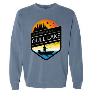 ID Rather Be On Gull Lake Wisconsin Sunset Fishing Garment-Dyed Sweatshirt