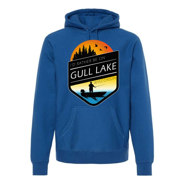 ID Rather Be On Gull Lake Wisconsin Sunset Fishing Premium Hoodie