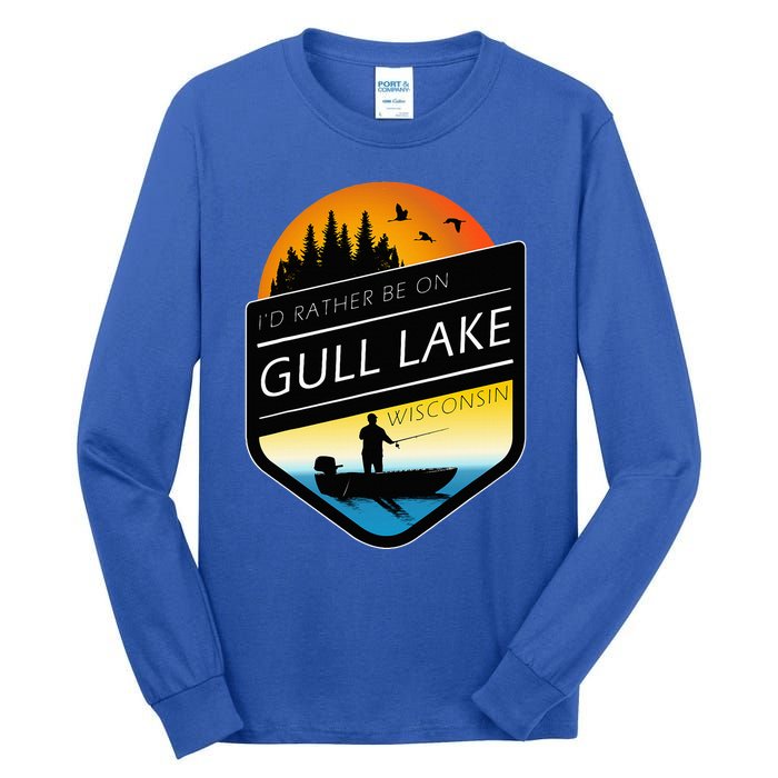 ID Rather Be On Gull Lake Wisconsin Sunset Fishing Tall Long Sleeve T-Shirt