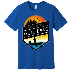 ID Rather Be On Gull Lake Wisconsin Sunset Fishing Premium T-Shirt