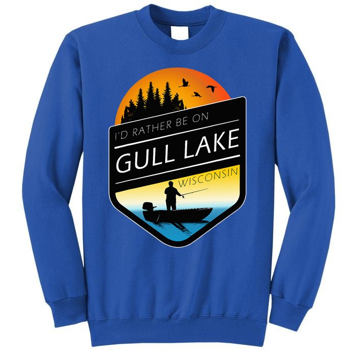 ID Rather Be On Gull Lake Wisconsin Sunset Fishing Tall Sweatshirt