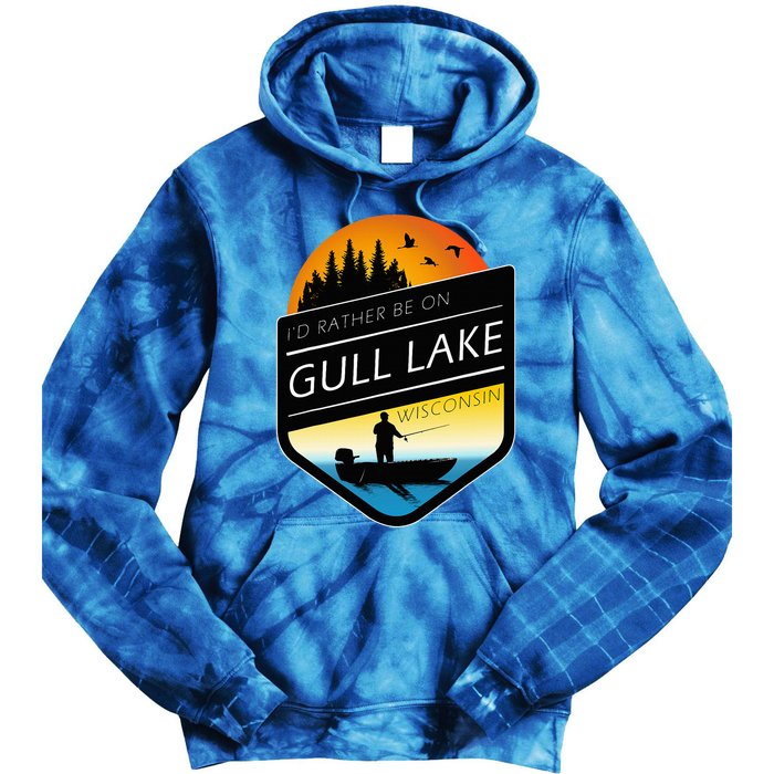 ID Rather Be On Gull Lake Wisconsin Sunset Fishing Tie Dye Hoodie