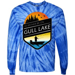 ID Rather Be On Gull Lake Wisconsin Sunset Fishing Tie-Dye Long Sleeve Shirt