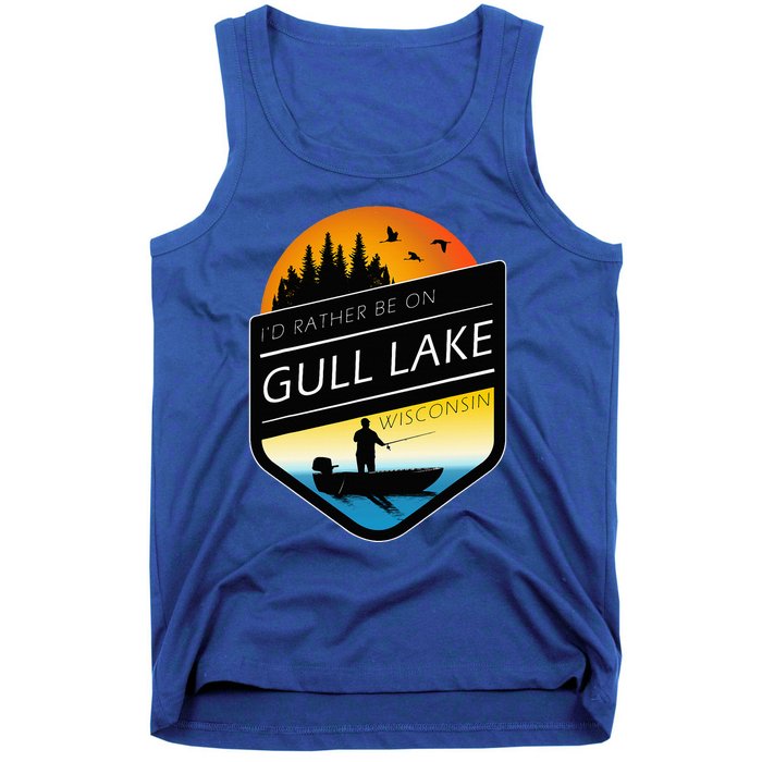 ID Rather Be On Gull Lake Wisconsin Sunset Fishing Tank Top