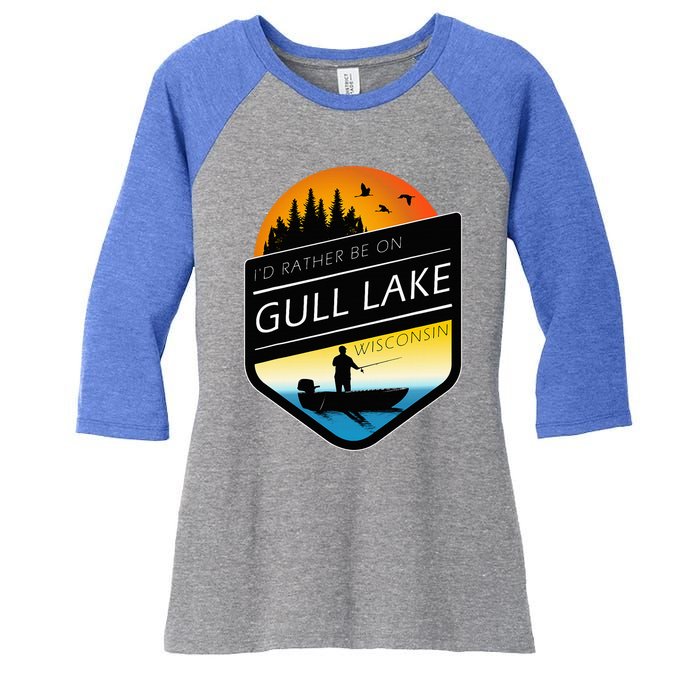 ID Rather Be On Gull Lake Wisconsin Sunset Fishing Women's Tri-Blend 3/4-Sleeve Raglan Shirt