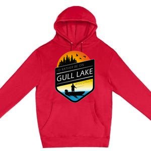 ID Rather Be On Gull Lake Wisconsin Sunset Fishing Premium Pullover Hoodie