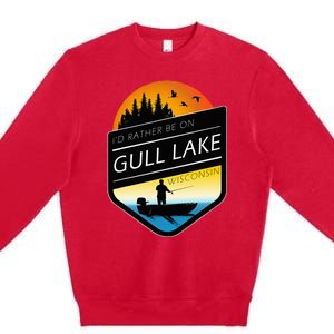 ID Rather Be On Gull Lake Wisconsin Sunset Fishing Premium Crewneck Sweatshirt