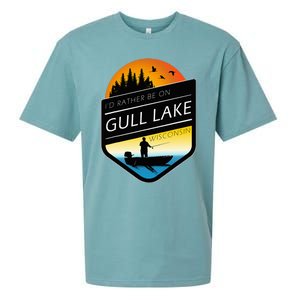 ID Rather Be On Gull Lake Wisconsin Sunset Fishing Sueded Cloud Jersey T-Shirt