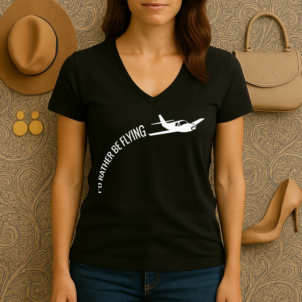 I'd Rather Be Flying Airplane Pilot Women's V-Neck T-Shirt