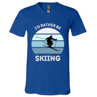 Id Rather Be Skiing Downhill Skiing Family Winter Vacation Gift V-Neck T-Shirt