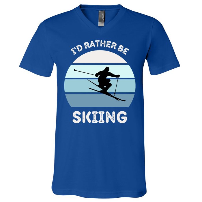 Id Rather Be Skiing Downhill Skiing Family Winter Vacation Gift V-Neck T-Shirt