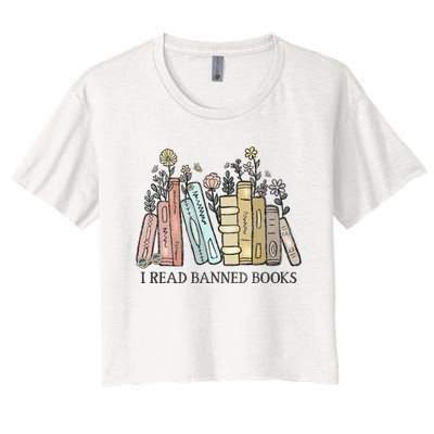 I Read Banned Books Lovers Vintage Funny Book Readers Women's Crop Top Tee