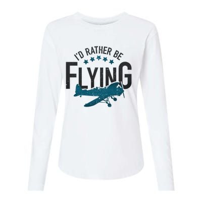 Id Rather Be Flying Retro Airplane Funny Aviation Pilot Gift Womens Cotton Relaxed Long Sleeve T-Shirt