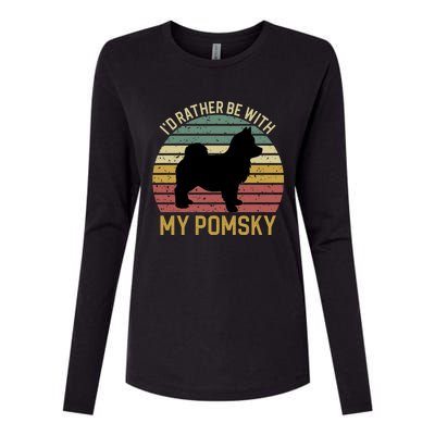 I'd Rather Be With My Pomsky Pomsky Dog Mom Or Dog Dad Gift Womens Cotton Relaxed Long Sleeve T-Shirt