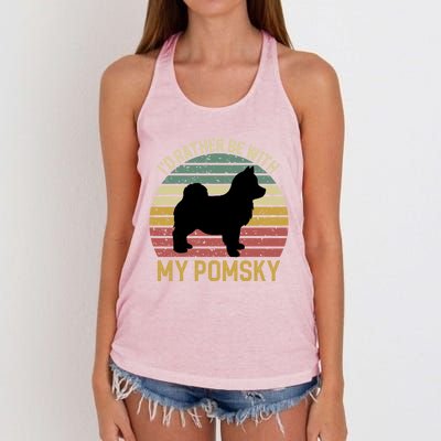 I'd Rather Be With My Pomsky Pomsky Dog Mom Or Dog Dad Gift Women's Knotted Racerback Tank