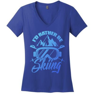 Id Rather Be Skiing Holiday Ski Winter Sport Gift Women's V-Neck T-Shirt