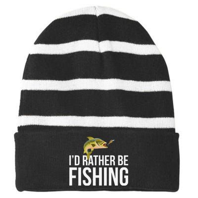 Id Rather Be Fishing Striped Beanie with Solid Band