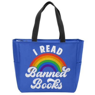 I Read Banned Books Retro Literature Rainbow Reading Vintage Gift Zip Tote Bag