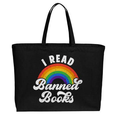 I Read Banned Books Retro Literature Rainbow Reading Vintage Gift Cotton Canvas Jumbo Tote