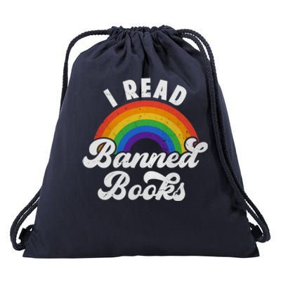 I Read Banned Books Retro Literature Rainbow Reading Vintage Gift Drawstring Bag