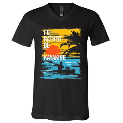 I'd Rather Be Kayaking Funny Kayak Kayaker V-Neck T-Shirt