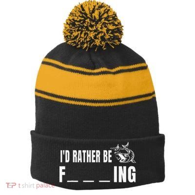 Id Rather Be Fishing Funny Fishing Stripe Pom Pom Beanie