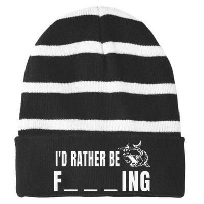 Id Rather Be Fishing Funny Fishing Striped Beanie with Solid Band