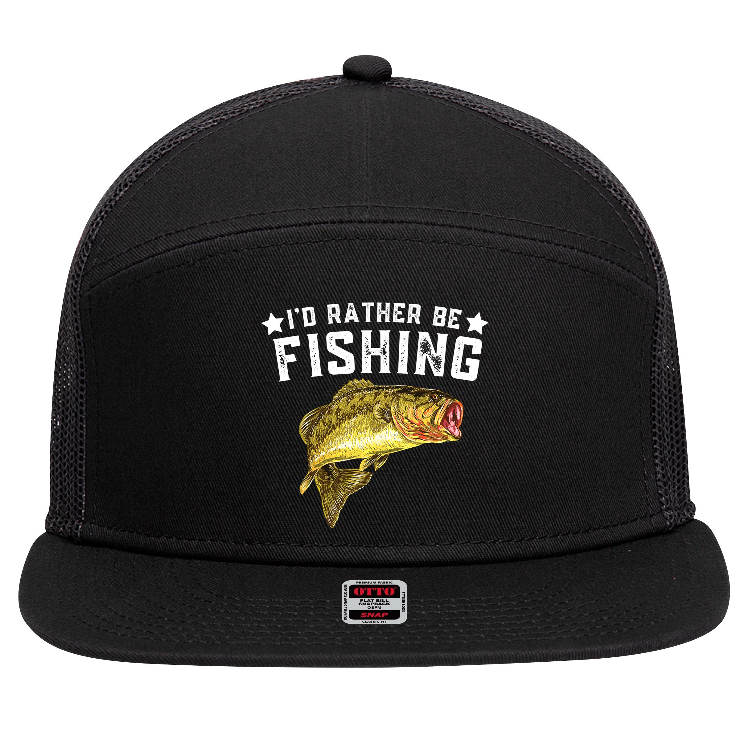 I'd Rather be Fishing Fisher Loving Fish Lake River Mode 7 Panel Mesh Trucker Snapback Hat
