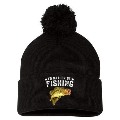 I'd Rather be Fishing Fisher Loving Fish Lake River Mode Pom Pom 12in Knit Beanie