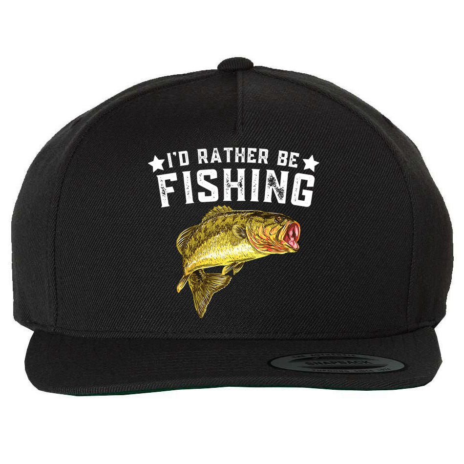 I'd Rather be Fishing Fisher Loving Fish Lake River Mode Wool Snapback Cap