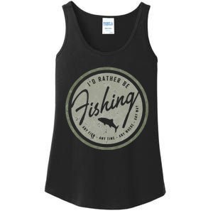 Id Rather Be Fishing Retro Distressed Olive Ladies Essential Tank