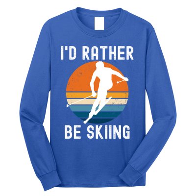 Id Rather Be Skiing Retro Sunset Skier Gift Long Sleeve Shirt