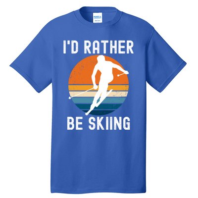 Id Rather Be Skiing Retro Sunset Skier Gift Tall T-Shirt